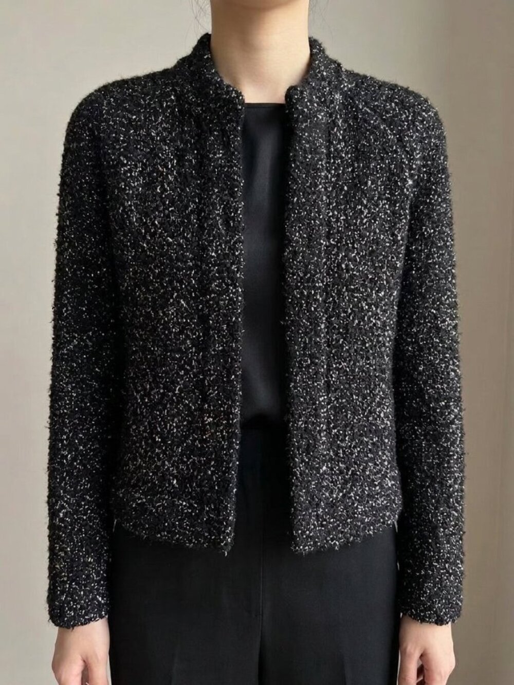 Chanel 03A Karl Lagerfeld Alpaca Wool Metallic Knit Cardigan Jacket Black | FR 4